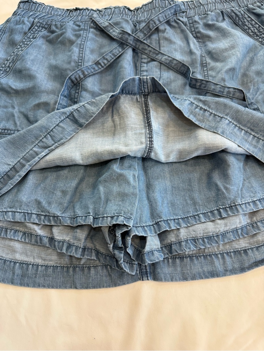 DAKOTA BLUE Chambray Paperbag Lyocell Drawstring Skirt w/ Shorts - XL - Picture 3 of 4